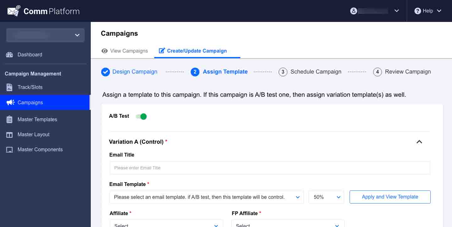 Communication Platform UI — automation flow